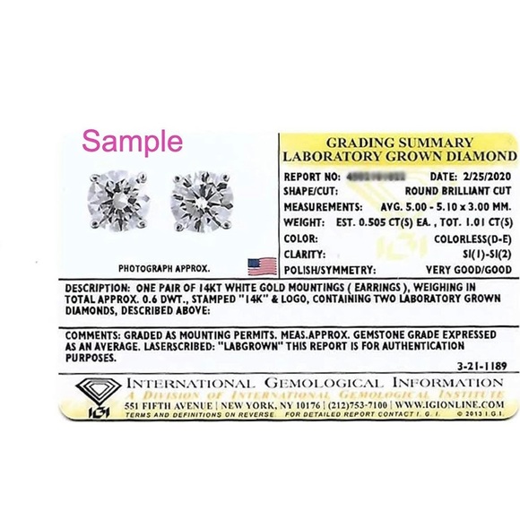 1.5 Carat D-E Color Lab Grown Diamond Stud Earrings in 14k White Gold - Picture 2 of 6